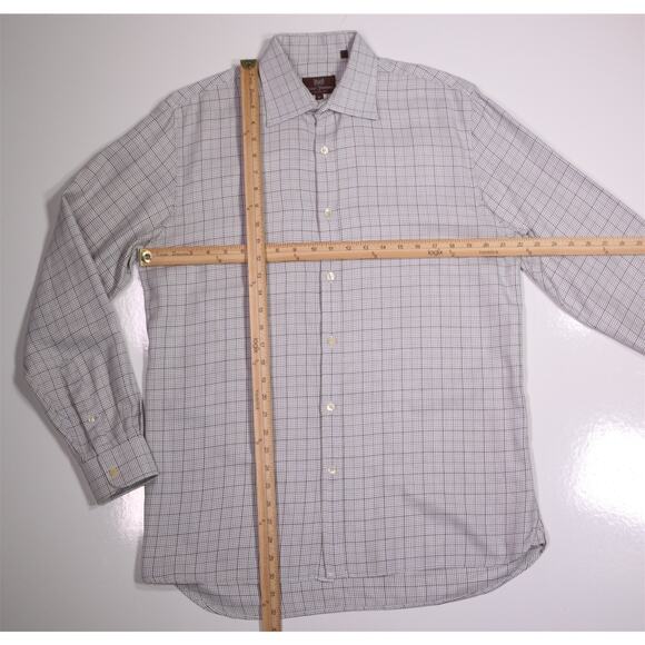 Hickey-Freeman Current Gray Gold Check Cotton Dress Shirt Medium - Picture 4 of 7